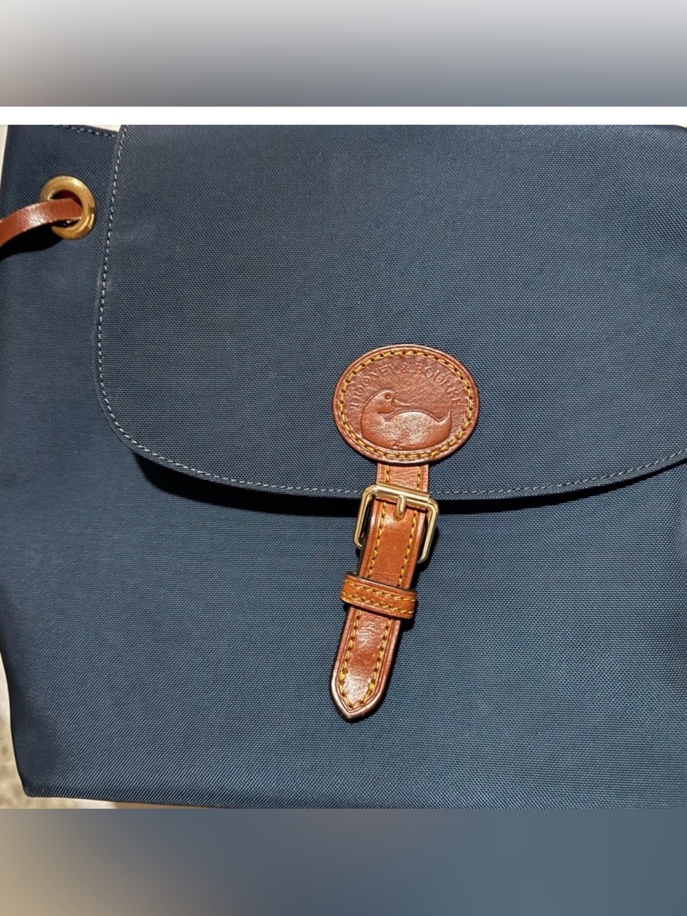 Dooney & Bourke Navy Canvas Shoulder Bag with Brown Leather Trim - Picture 2 of 5